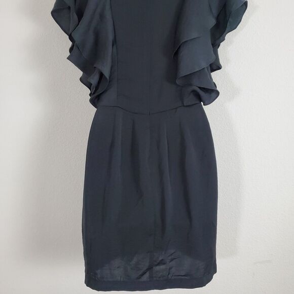 Avec Les Filles Dress Womens XS Black Ruffles Faux Wrap Mini Satin - Picture 8 of 12